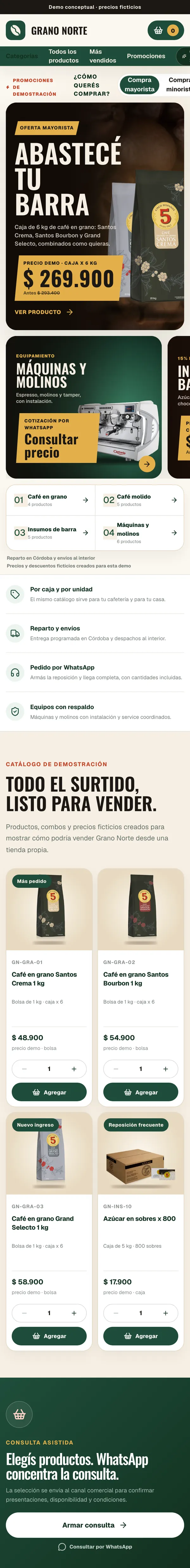 La misma demo de catálogo en el celular